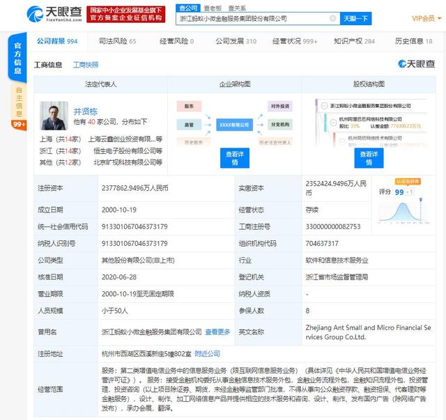 螞蟻集團(tuán)注冊資本增加2.55億元，機(jī)構(gòu)委托服務(wù)布局加速